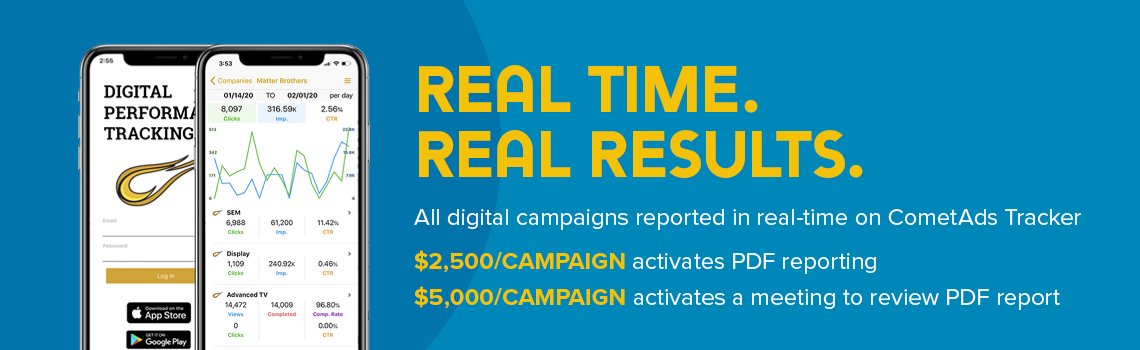 Real Time. Real Results. - All digital campaigns reported in real-time on CometAds Tracker.